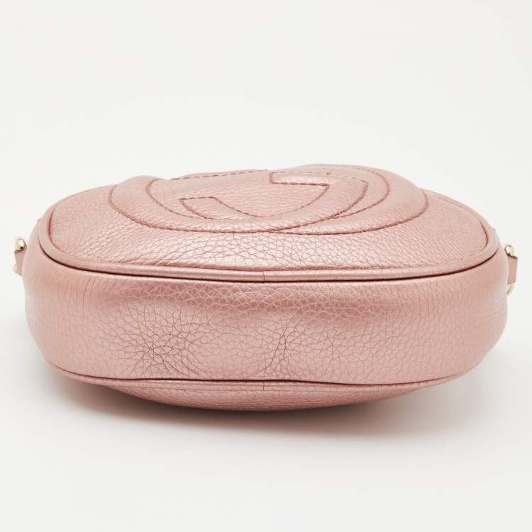 Pre Owned Gucci Metallic Pink Leather Mini Soho Disco Chain Crossbody Bag