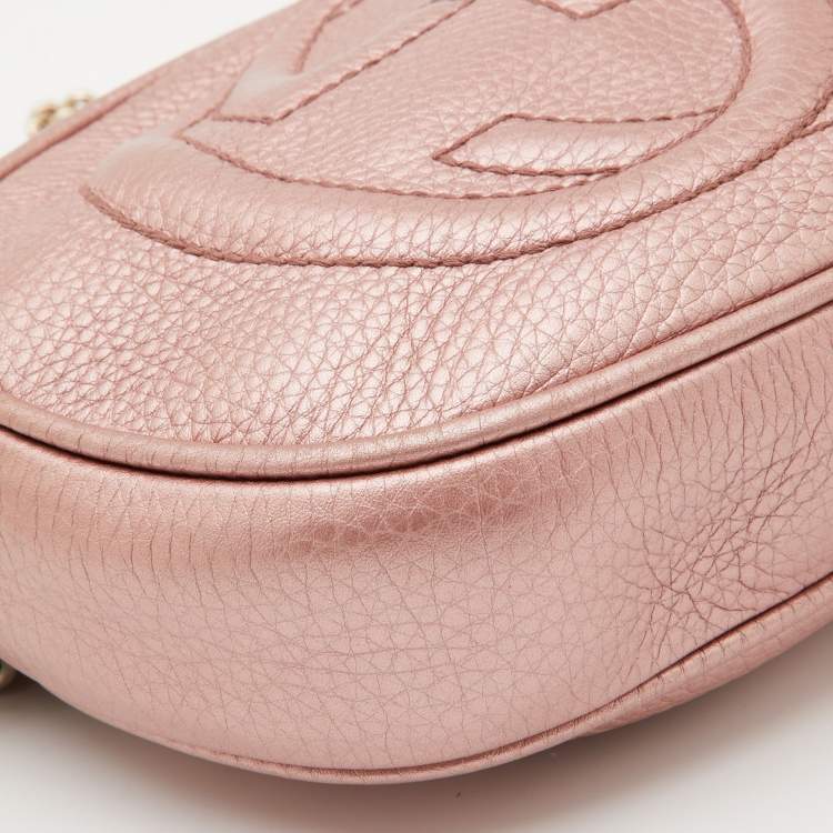 Pre Owned Gucci Metallic Pink Leather Mini Soho Disco Chain Crossbody Bag