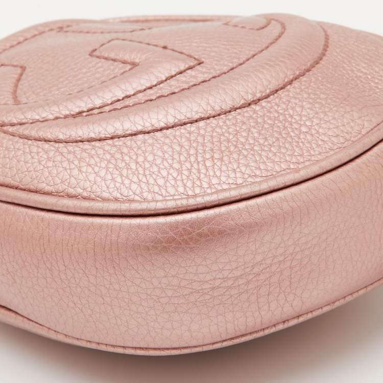 Pre Owned Gucci Metallic Pink Leather Mini Soho Disco Chain Crossbody Bag