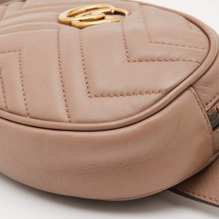 Pre Owned Gucci Beige Matelasse Leather GG Marmont Belt Bag