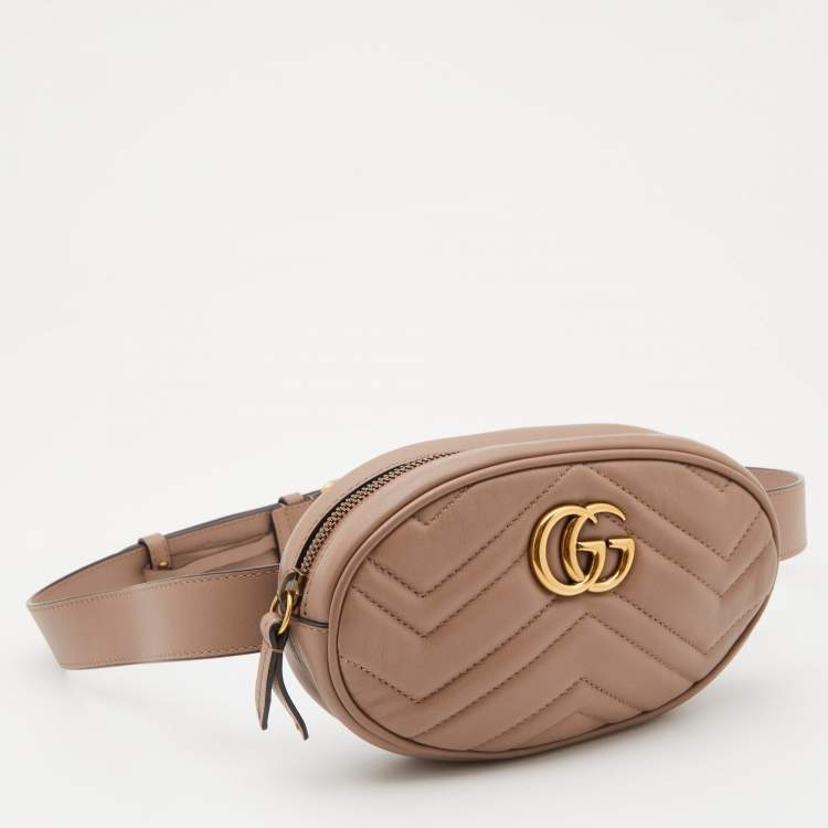 Pre Owned Gucci Beige Matelasse Leather GG Marmont Belt Bag