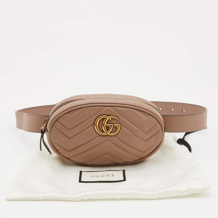 Pre Owned Gucci Beige Matelasse Leather GG Marmont Belt Bag