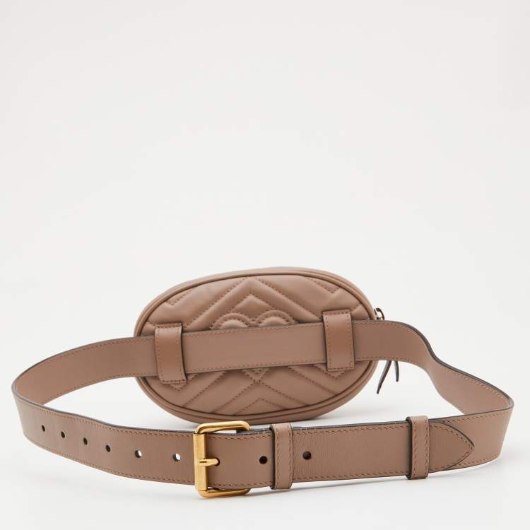 Pre Owned Gucci Beige Matelasse Leather GG Marmont Belt Bag