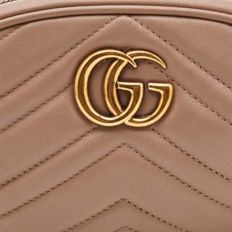 Pre Owned Gucci Beige Matelasse Leather GG Marmont Belt Bag
