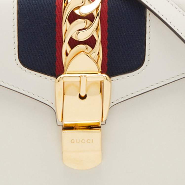 Pre Owned Gucci Off White Leather Mini Sylvie Top Handle Bag