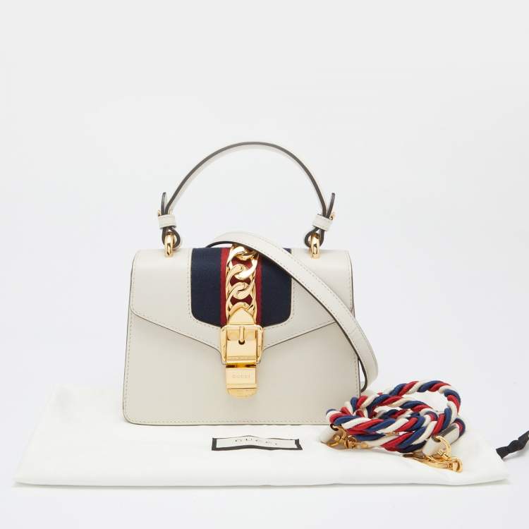 Pre Owned Gucci Off White Leather Mini Sylvie Top Handle Bag
