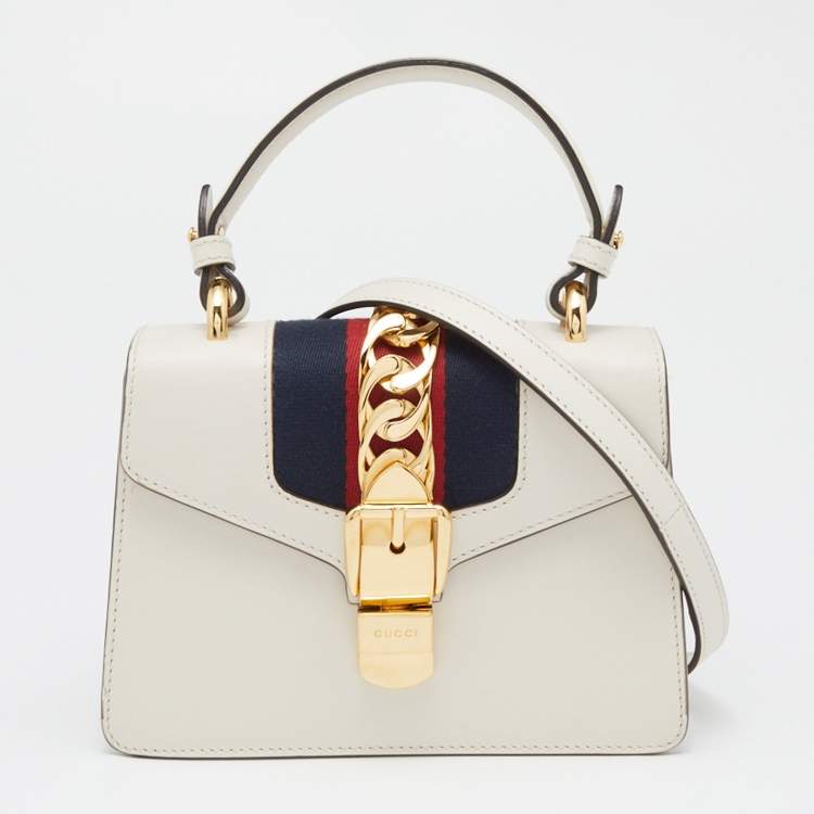 Pre Owned Gucci Off White Leather Mini Sylvie Top Handle Bag