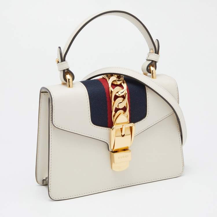 Pre Owned Gucci Off White Leather Mini Sylvie Top Handle Bag