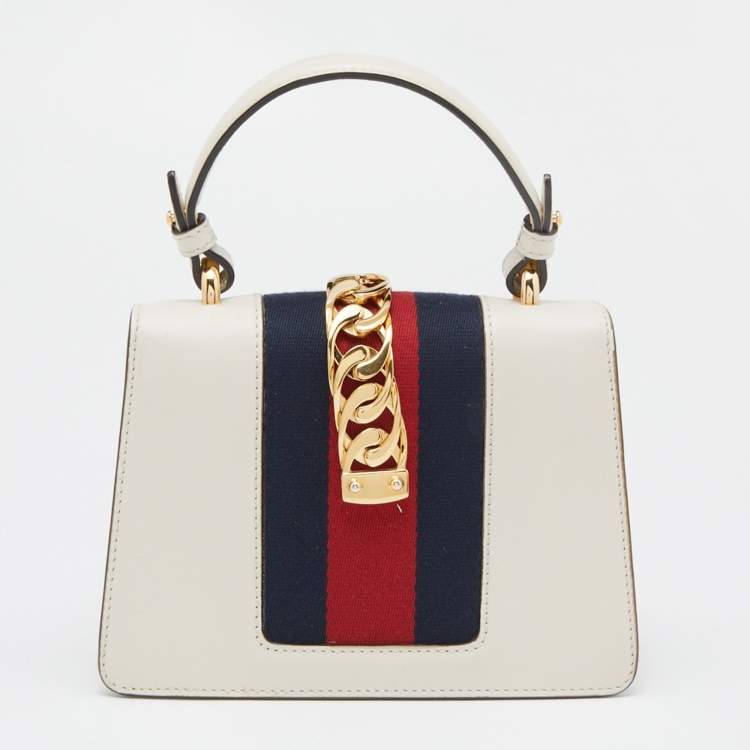 Pre Owned Gucci Off White Leather Mini Sylvie Top Handle Bag