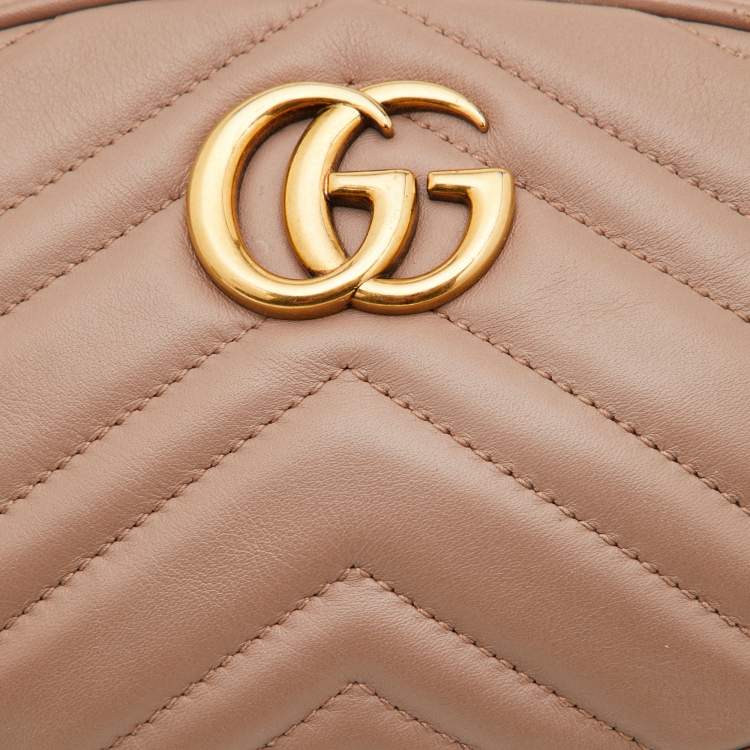 Pre Owned Gucci Beige Matelassé Leather GG Marmont Belt Bag