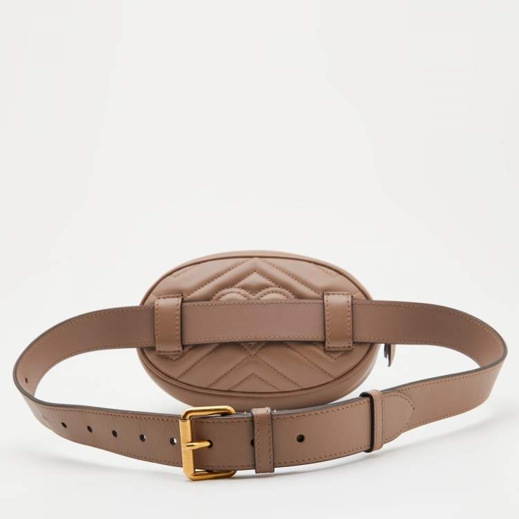 Pre Owned Gucci Beige Matelassé Leather GG Marmont Belt Bag