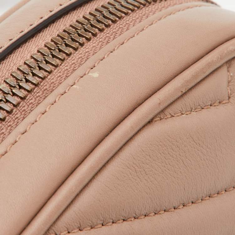 Pre Owned Gucci Beige Matelassé Leather GG Marmont Belt Bag