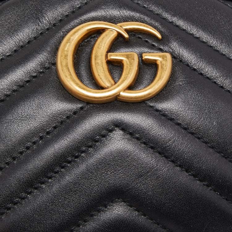 Pre Owned Gucci Black Matelassé Leather GG Marmont Belt Bag