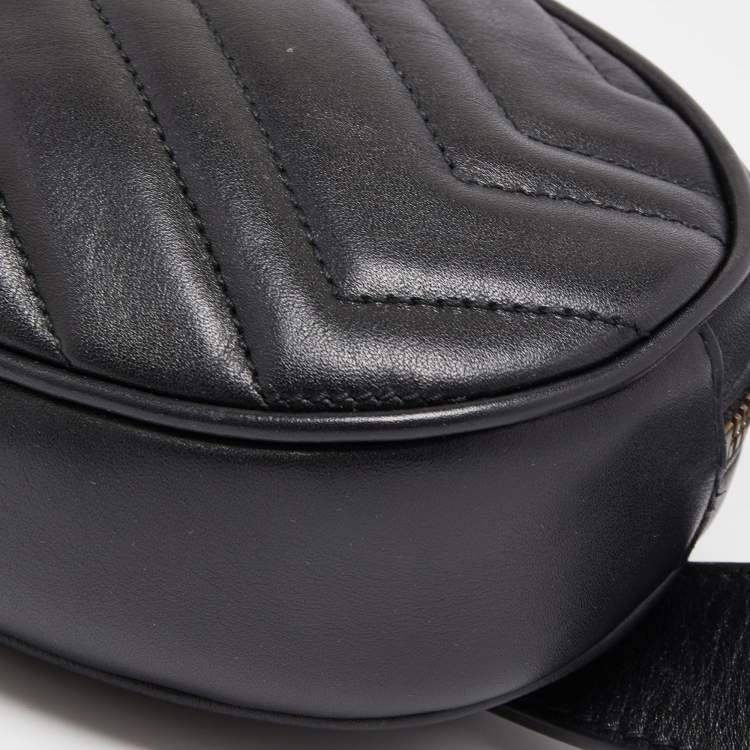 Pre Owned Gucci Black Matelassé Leather GG Marmont Belt Bag