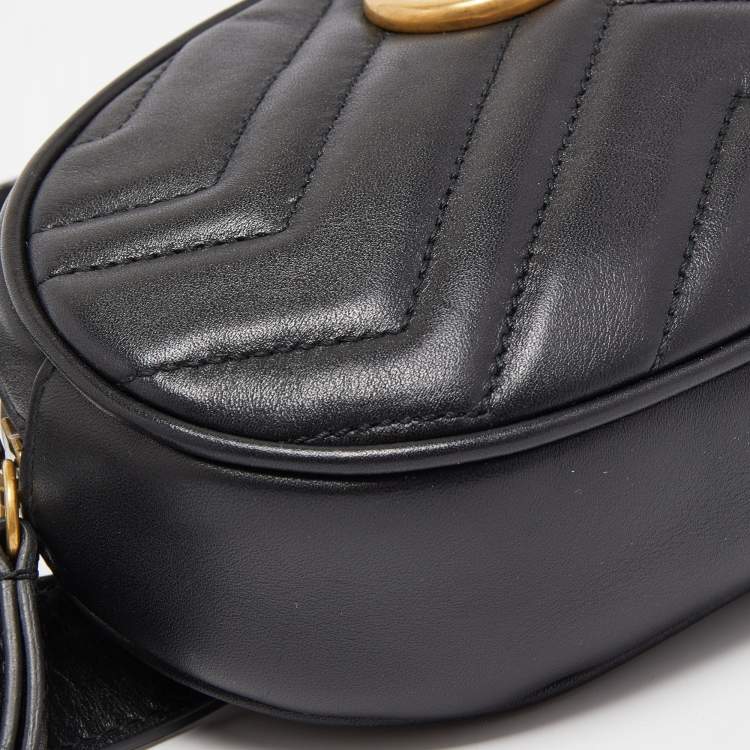 Pre Owned Gucci Black Matelassé Leather GG Marmont Belt Bag