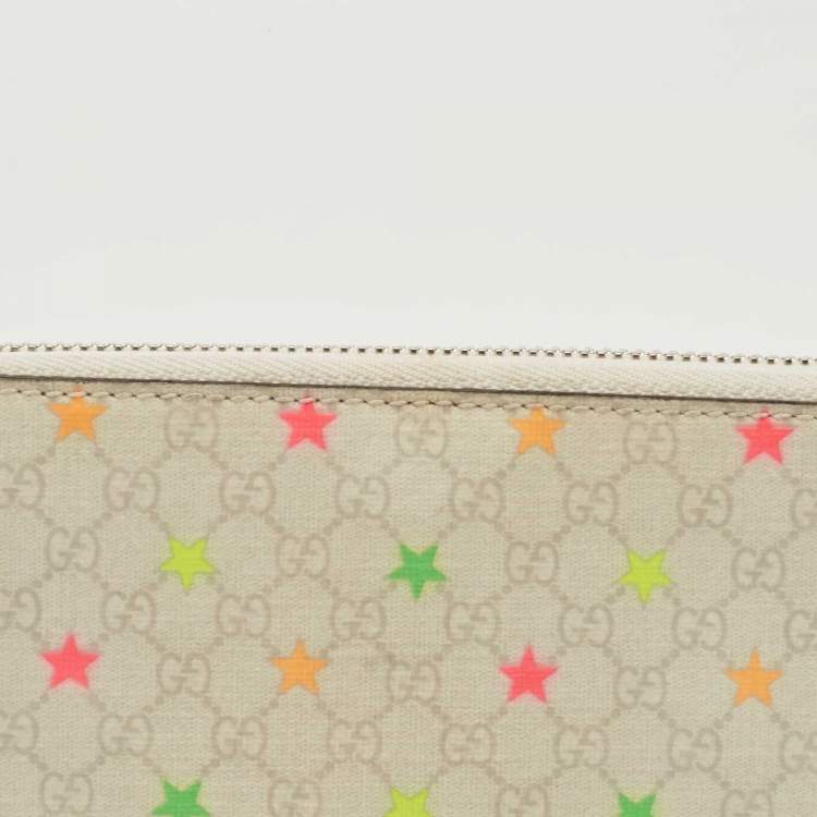 Pre Owned Gucci White Star Print GG Supreme Canvas Continental Wallet