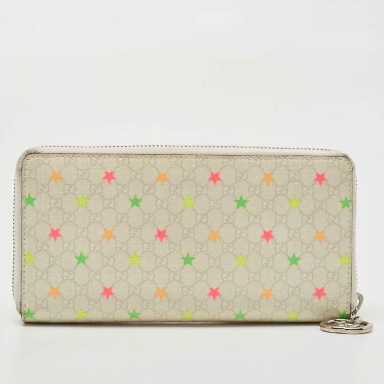 Pre Owned Gucci White Star Print GG Supreme Canvas Continental Wallet