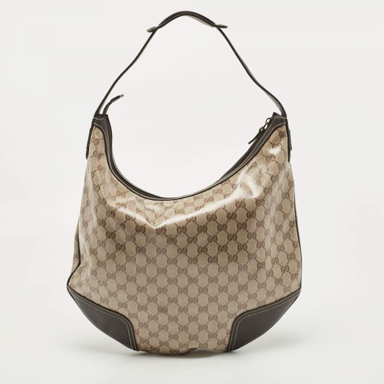 Pre Owned Gucci Beige/Brown Crystal GG Canvas and Leather Princy Hobo