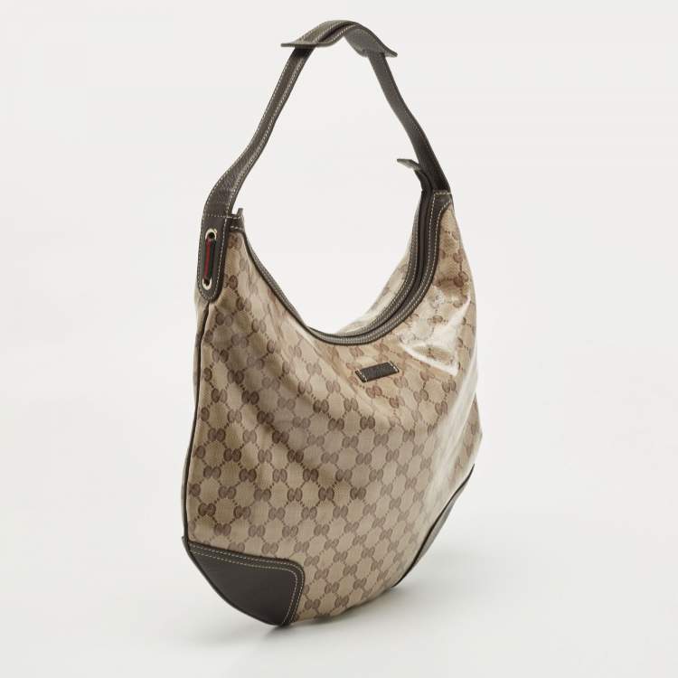 Pre Owned Gucci Beige/Brown Crystal GG Canvas and Leather Princy Hobo