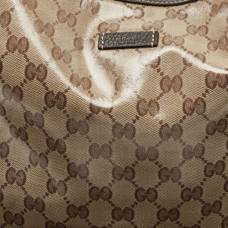 Pre Owned Gucci Beige/Brown Crystal GG Canvas and Leather Princy Hobo
