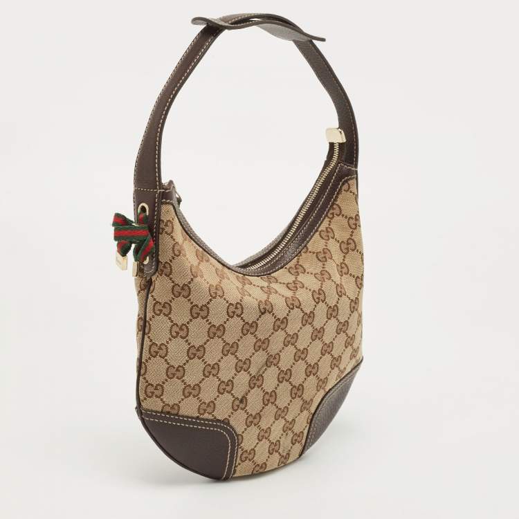Pre Owned Gucci Beige/Brown GG Canvas and Leather Small Princy Hobo