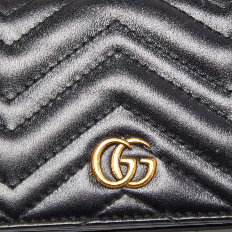 Pre Owned Gucci Blakc Matelasse Leather GG Marmont Card Case
