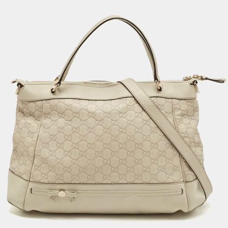 Pre Owned Gucci Off White Guccisima Leather Mayfair Tote