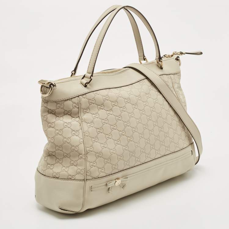 Pre Owned Gucci Off White Guccisima Leather Mayfair Tote