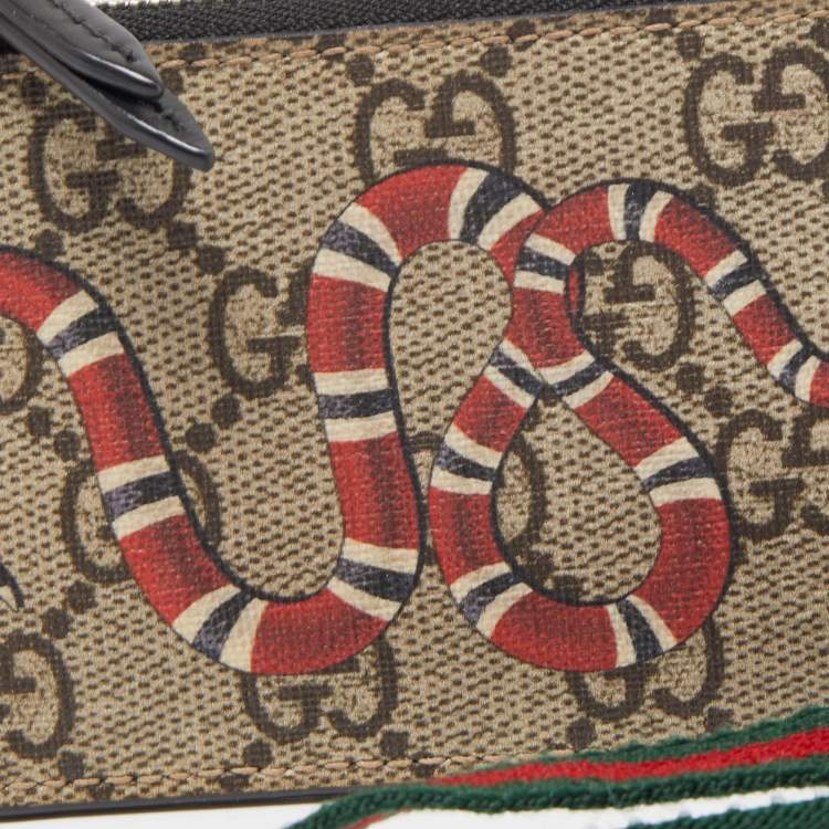 Pre Owned Gucci Beige GG Supreme Canvas and Leather Kingsnake Card Holder Lanyard 
