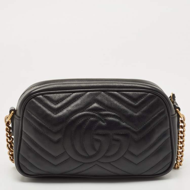 Pre Owned Gucci Black Matelasse Leather Small GG Marmont Shoulder Bag