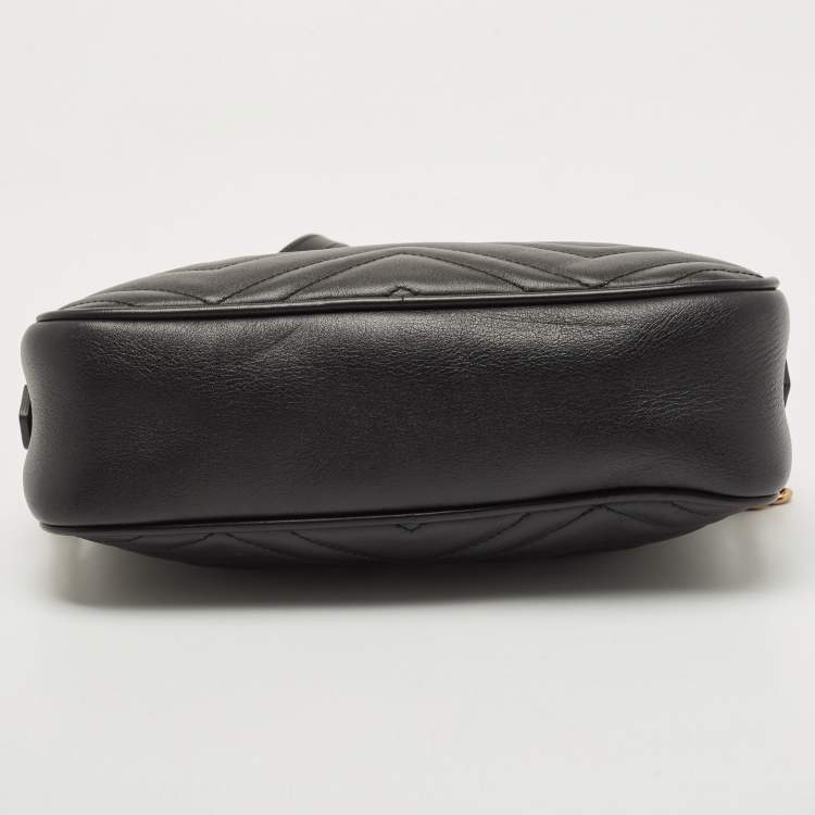 Pre Owned Gucci Black Matelasse Leather Small GG Marmont Shoulder Bag