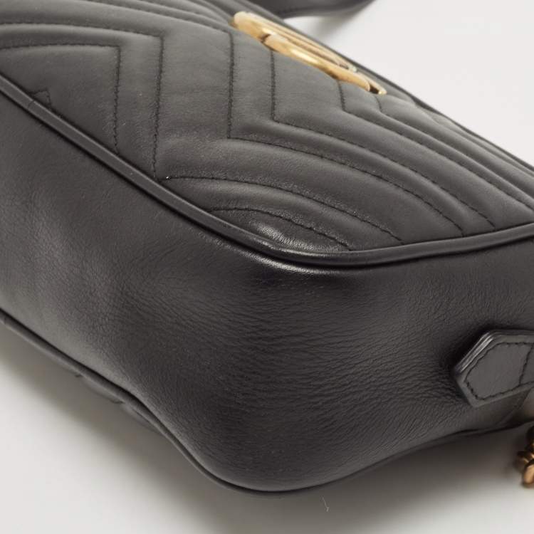 Pre Owned Gucci Black Matelasse Leather Small GG Marmont Shoulder Bag