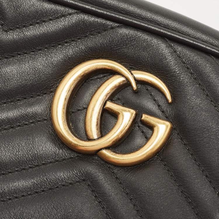 Pre Owned Gucci Black Matelasse Leather Small GG Marmont Shoulder Bag