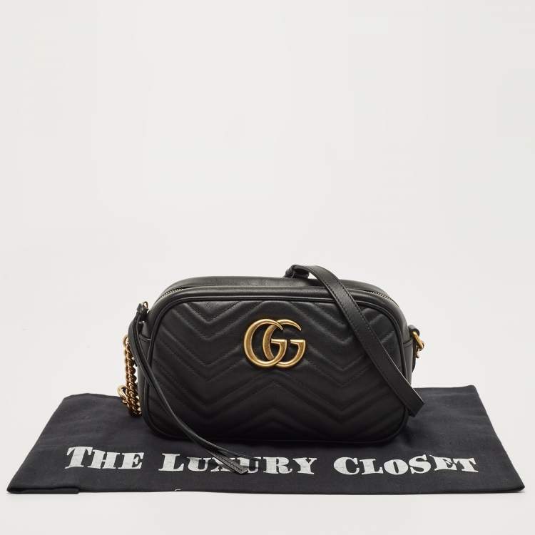 Pre Owned Gucci Black Matelasse Leather Small GG Marmont Shoulder Bag