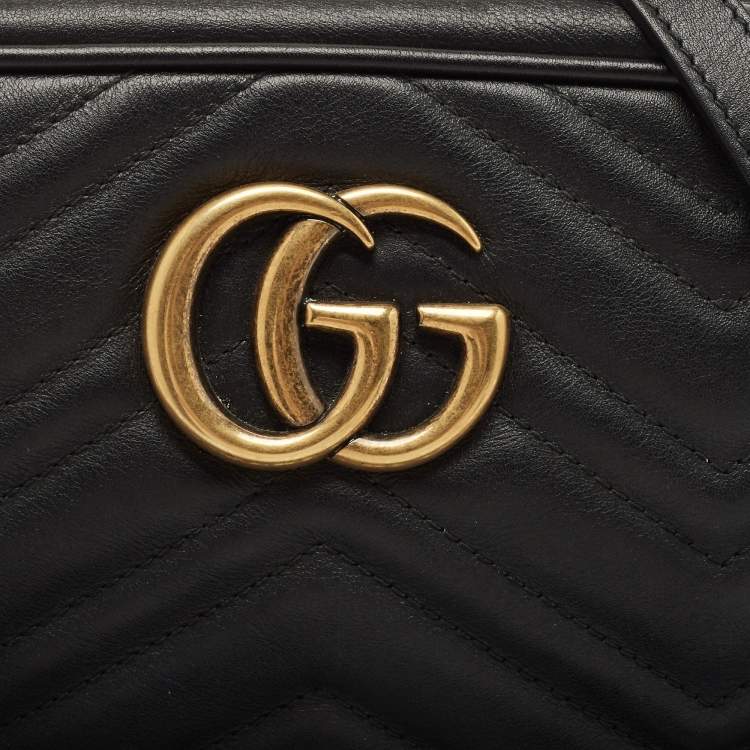 Pre Owned Gucci Black Matelasse Leather Small GG Marmont Shoulder Bag