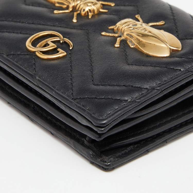 Pre Owned Gucci Black Matelassé Leather Cicada GG Marmont Card Case