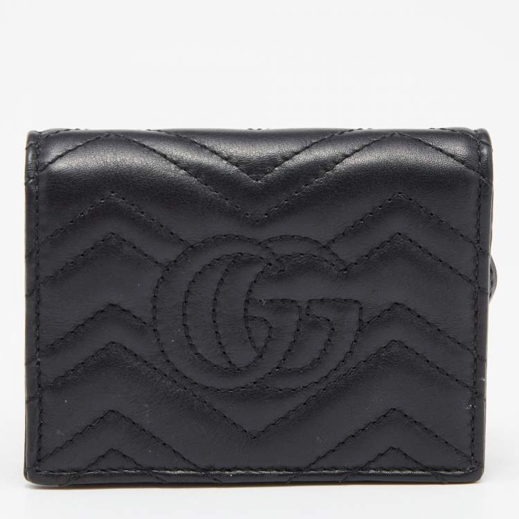Pre Owned Gucci Black Matelassé Leather Cicada GG Marmont Card Case