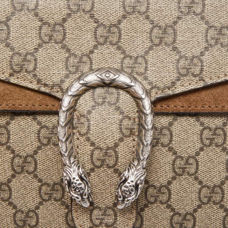 Pre Owned Gucci Beige GG Supreme Canvas and Suede Mini Dionysus Shoulder Bag