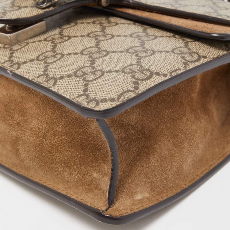 Pre Owned Gucci Beige GG Supreme Canvas and Suede Mini Dionysus Shoulder Bag