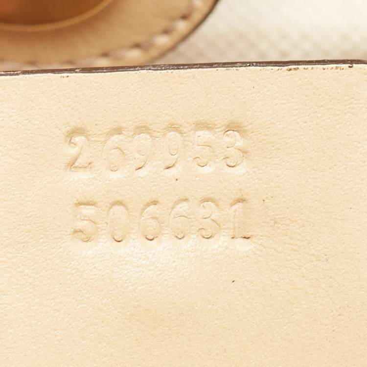 Pre Owned Gucci Beige/Metallic Pink GG Canvas and Leather Medium Scarlett Stud Tote