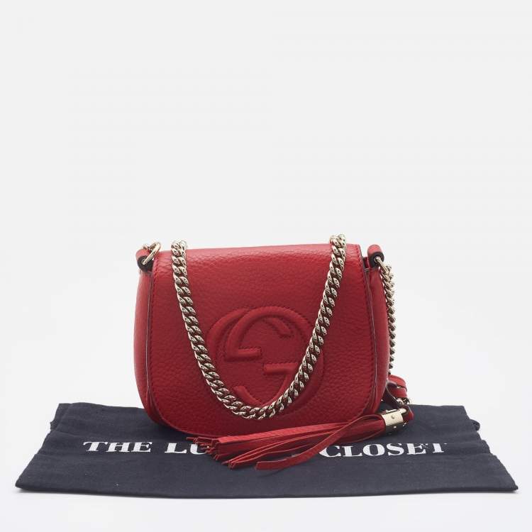 Pre Owned Gucci Red Leather Soho Flap Chain Crossbody Bag