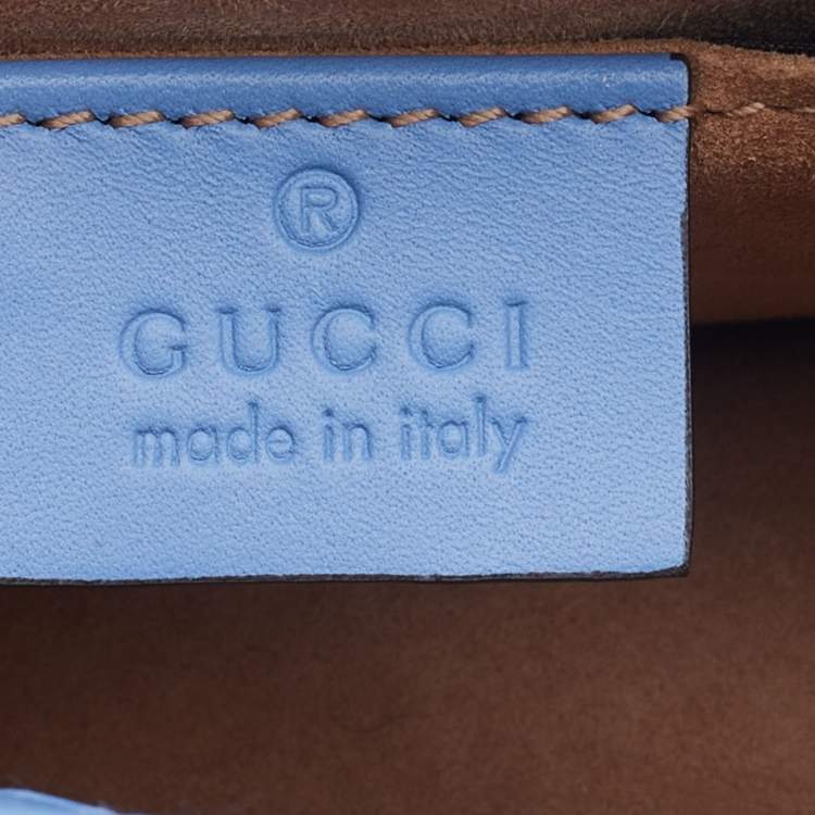 Pre Owned Gucci Light Blue Leather Mini Chain Sylvie Crossbody Bag