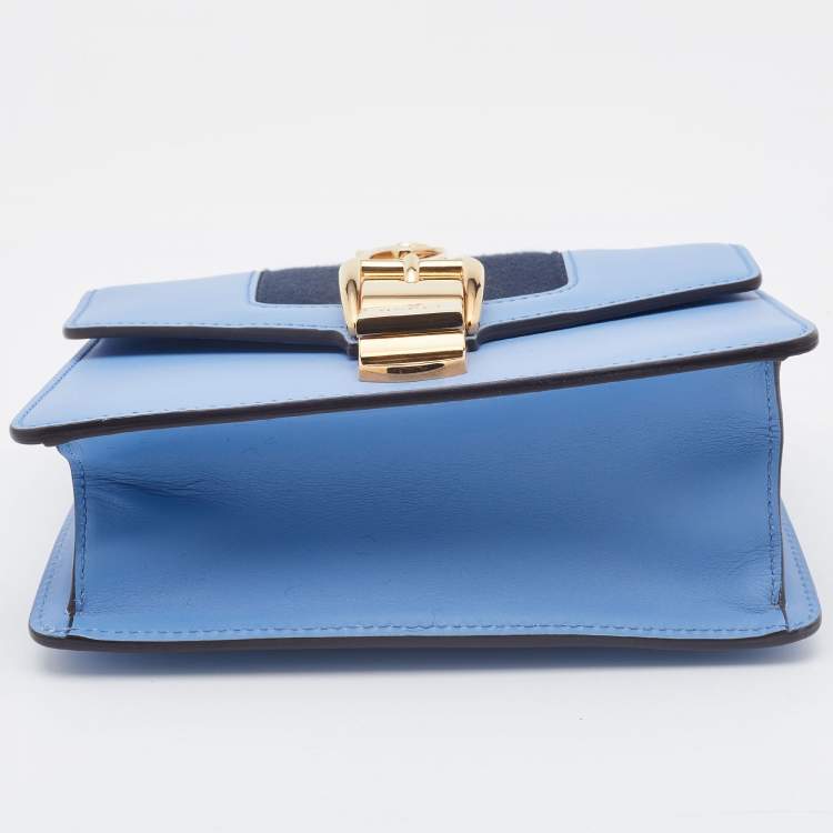 Pre Owned Gucci Light Blue Leather Mini Chain Sylvie Crossbody Bag