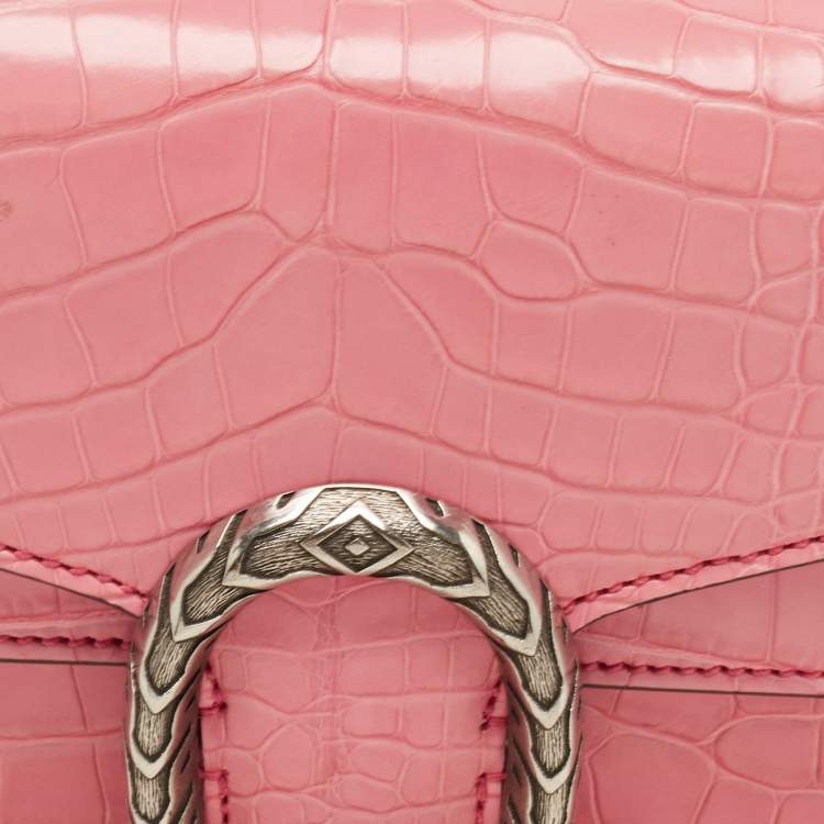 Pre Owned Gucci Pink Alligator Mini Dionysus Shoulder Bag