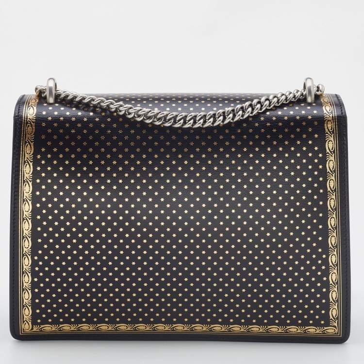 Pre Owned Gucci Black/Gold Leather Medium Dionysus GUCCY Star Shoulder Bag