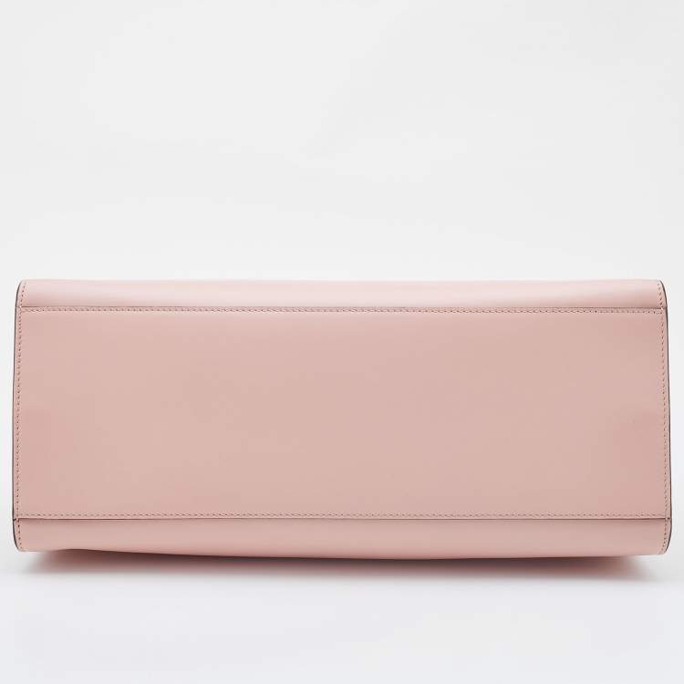 Pre Owned Gucci Pink/White Leather Nymphaea Bamboo Top Handle Bag