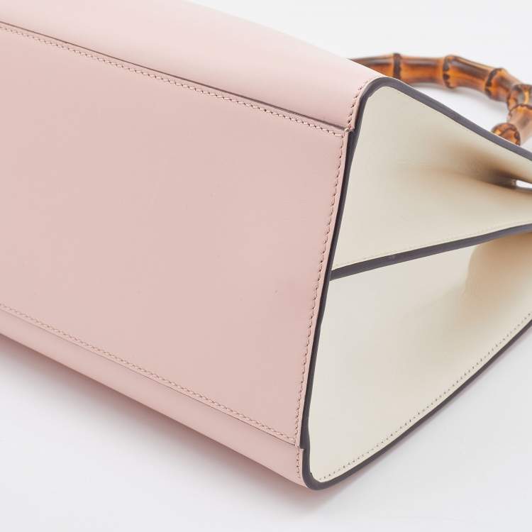 Pre Owned Gucci Pink/White Leather Nymphaea Bamboo Top Handle Bag