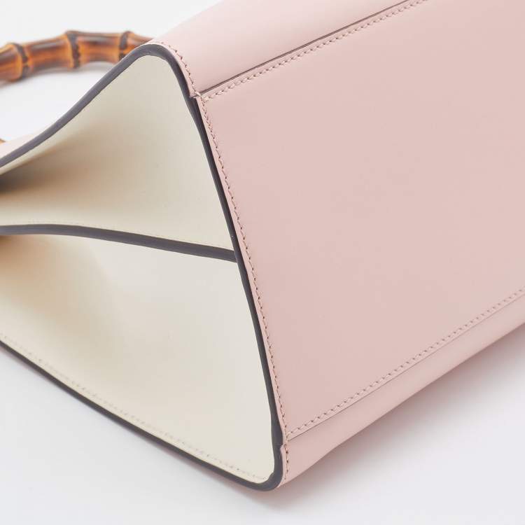 Pre Owned Gucci Pink/White Leather Nymphaea Bamboo Top Handle Bag
