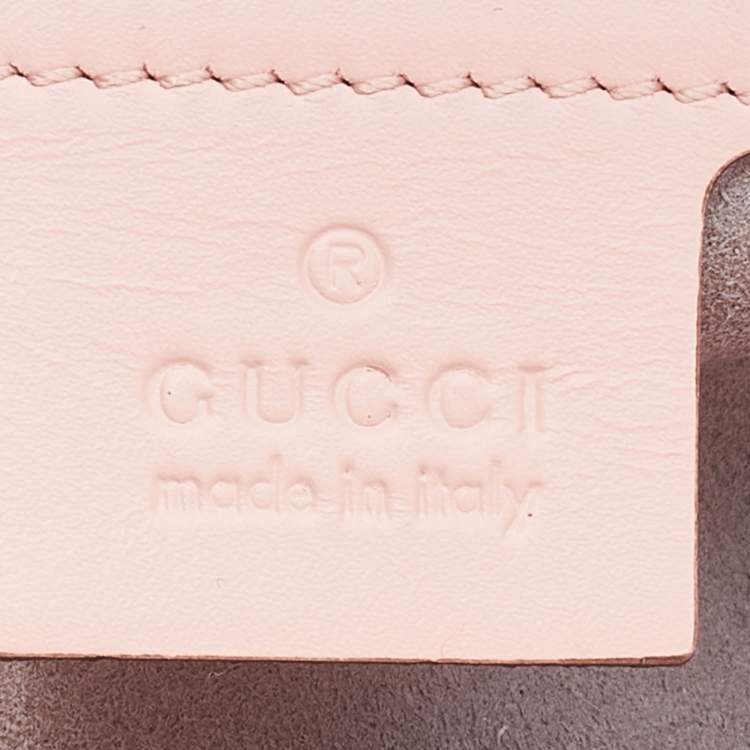 Pre Owned Gucci Pink/White Leather Nymphaea Bamboo Top Handle Bag