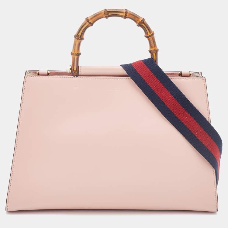 Gucci Pink/White Leather Nymphaea Bamboo Top Handle Bag Gucci | The ...